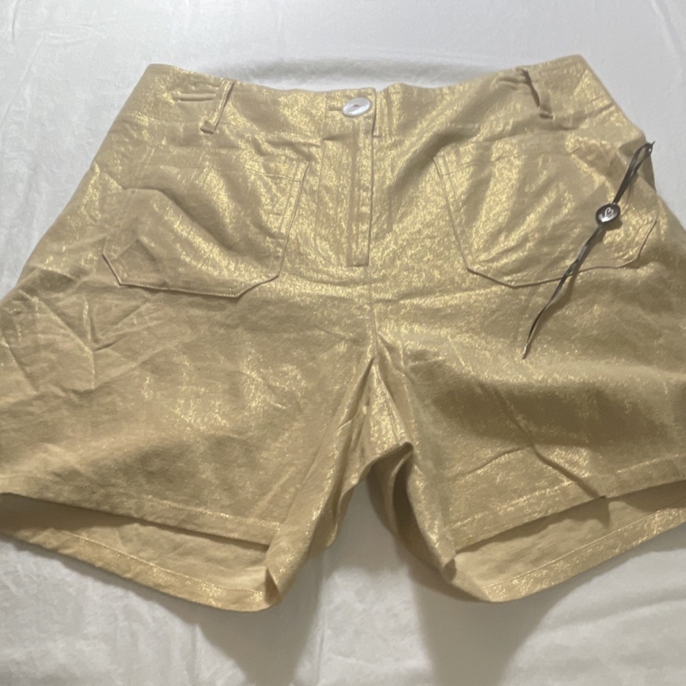 Charlie B Gold Metallic Solid Chino Shorts Women's Size 8 Mid Rise Pockets
